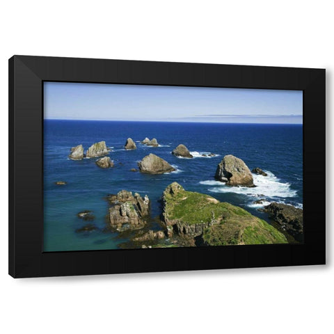 New Zealand, South Is Seascape from Nugget Point Black Modern Wood Framed Art Print by Flaherty, Dennis