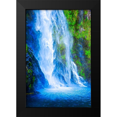 South Island Abstract of waterfall in Milford Sound Black Modern Wood Framed Art Print by Jaynes Gallery