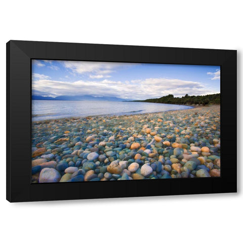 South Island Rocky shore of Lake Te Anau Black Modern Wood Framed Art Print by Jaynes Gallery