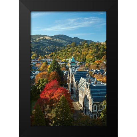 Clock Tower-Registry Building-University of Otago in Autumn-Dunedin Black Modern Wood Framed Art Print by Wall, David