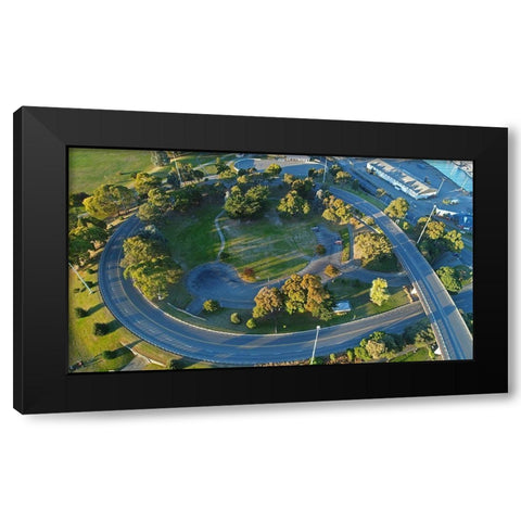 Spiral road to Port of Timaru-Timaru-South Canterbury Black Modern Wood Framed Art Print by Wall, David