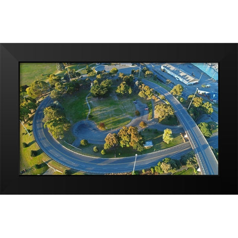 Spiral road to Port of Timaru-Timaru-South Canterbury Black Modern Wood Framed Art Print by Wall, David