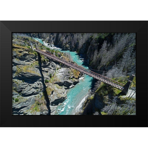 Historic Skippers Suspension Bridge (1901)-above Shotover River-Skippers Canyon-Queenstown Black Modern Wood Framed Art Print by Wall, David