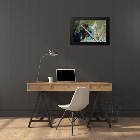 Historic Skippers Suspension Bridge (1901)-above Shotover River-Skippers Canyon-Queenstown Black Modern Wood Framed Art Print by Wall, David