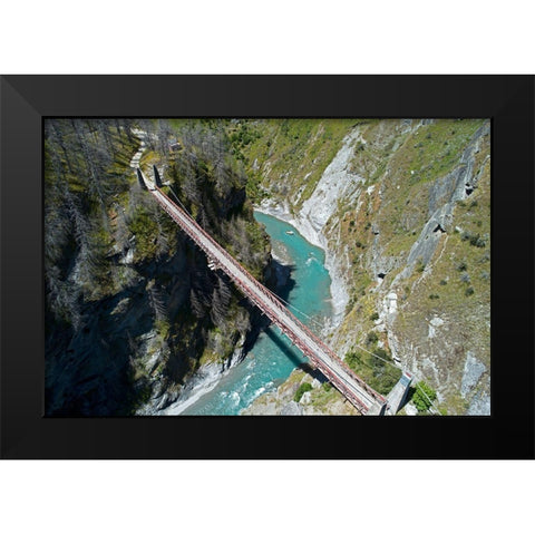 Historic Skippers Suspension Bridge (1901)-above Shotover River-Skippers Canyon-Queenstown Black Modern Wood Framed Art Print by Wall, David