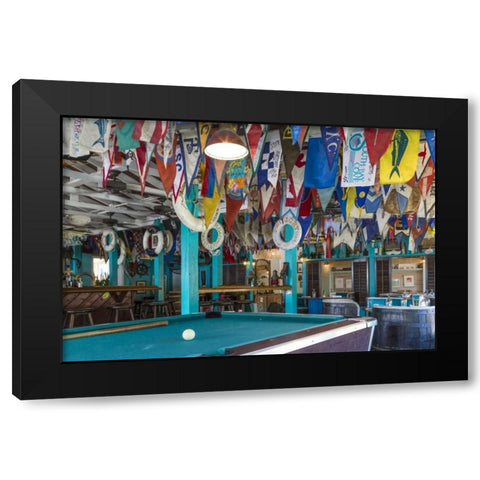 Bahamas, Exuma Island Flags on ceiling of bar Black Modern Wood Framed Art Print with Double Matting by Paulson, Don
