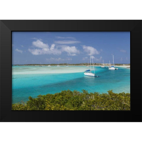 Bahamas, Exuma Island Moored sailboats Black Modern Wood Framed Art Print by Paulson, Don