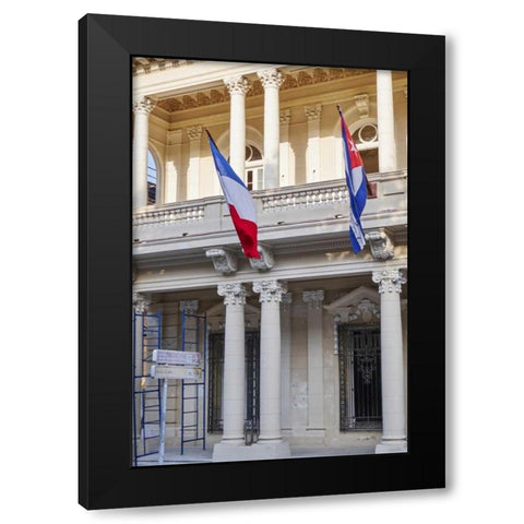 West Indies, Cuba, Havana French and Cuban flags Black Modern Wood Framed Art Print with Double Matting by Ross, Nancy ,  Steve