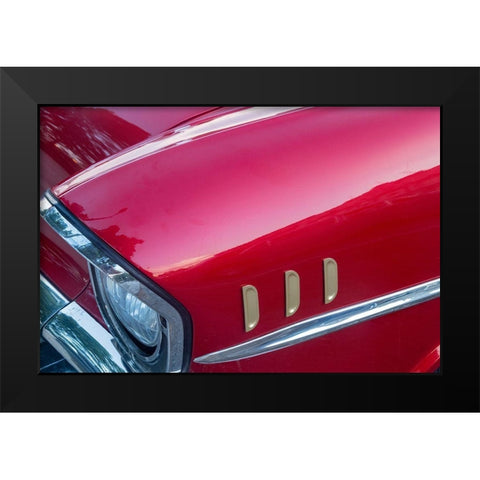 Detail of red 57 Chevrolet Bel Air in Habana-Havana-Cuba Black Modern Wood Framed Art Print by Miglavs, Janis