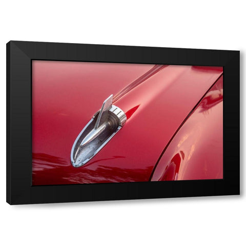 Close-up of hood detail of red 57 Chevrolet Bel Air in Habana-Havana-Cuba Black Modern Wood Framed Art Print with Double Matting by Miglavs, Janis