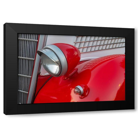 Detail of head lamp on red classic American Ford in Habana-Havana-Cuba Black Modern Wood Framed Art Print with Double Matting by Miglavs, Janis