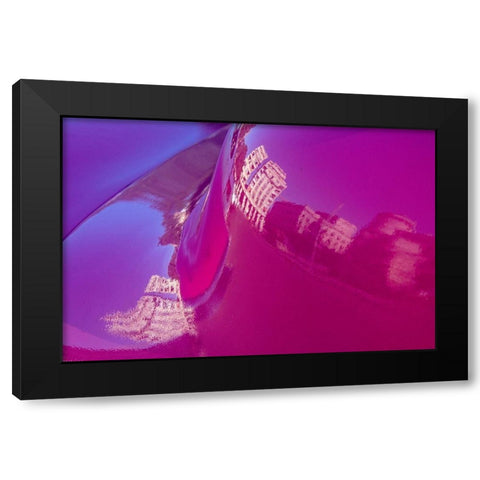 Reflection of buildings in trunk of hot pink classic American Oldsmobile Havana-Cuba Black Modern Wood Framed Art Print with Double Matting by Miglavs, Janis