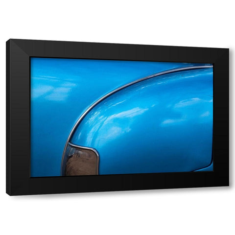 Detail of rear fender on classic blue American Chevrolet in Vinales-Vinales Valley-Cuba Black Modern Wood Framed Art Print by Miglavs, Janis