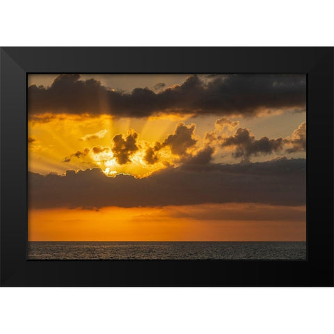 Sunset in clouds over ocean La Boca-Cuba Black Modern Wood Framed Art Print by Miglavs, Janis