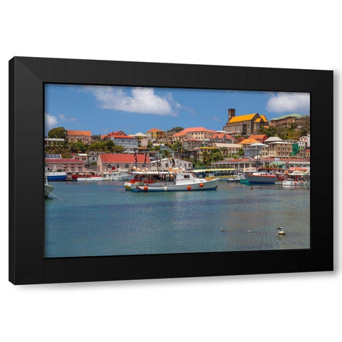 Caribbean-Grenada-St Georges Boats in The Carenage harbor Black Modern Wood Framed Art Print with Double Matting by Jaynes Gallery