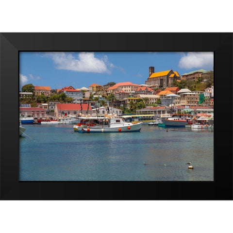Caribbean-Grenada-St Georges Boats in The Carenage harbor Black Modern Wood Framed Art Print by Jaynes Gallery