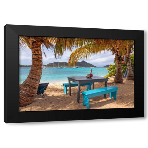 Caribbean-Grenada-Sandy Island Picnic table and hammock on beach Black Modern Wood Framed Art Print with Double Matting by Jaynes Gallery