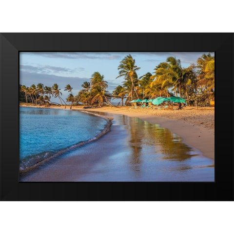 Caribbean-Grenada-Mayreau Island Beach umbrellas and lounge chairs Black Modern Wood Framed Art Print by Jaynes Gallery