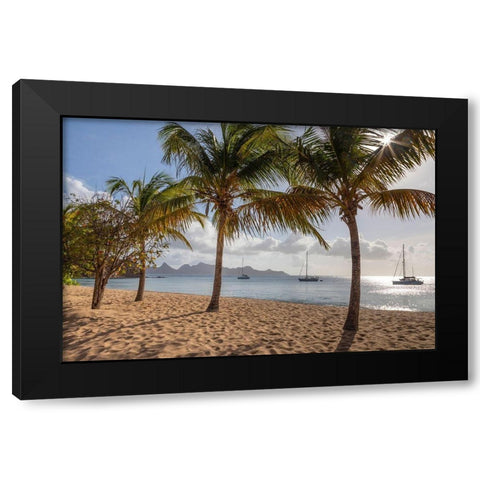 Caribbean-Grenada-Mayreau Island Sailboats at anchor off beach Black Modern Wood Framed Art Print with Double Matting by Jaynes Gallery
