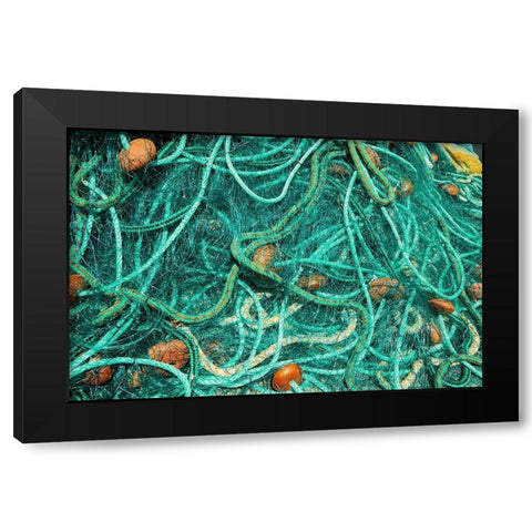 Guadeloupe Marie-Galante Island-part of France Fishnets at the marina in the town Black Modern Wood Framed Art Print by Buhl, Karl