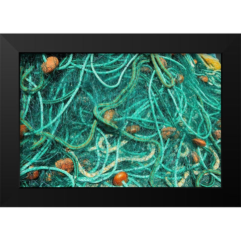 Guadeloupe Marie-Galante Island-part of France Fishnets at the marina in the town Black Modern Wood Framed Art Print by Buhl, Karl