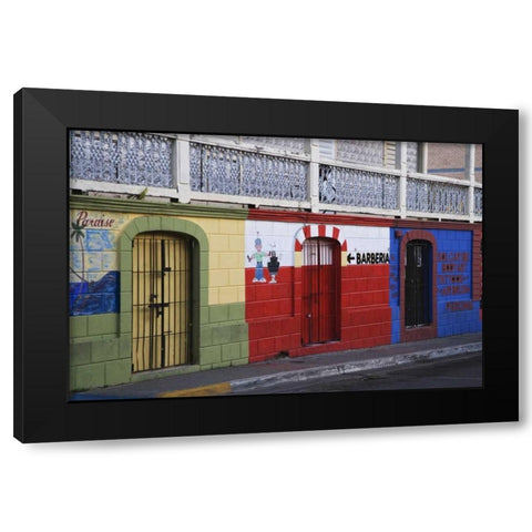 Puerto Rico, Isabela Segunda Town shop fronts Black Modern Wood Framed Art Print with Double Matting by Flaherty, Dennis