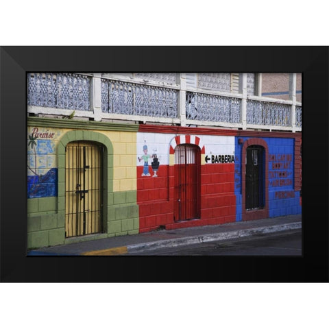 Puerto Rico, Isabela Segunda Town shop fronts Black Modern Wood Framed Art Print by Flaherty, Dennis
