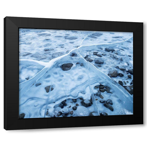 Canada-Alberta-Canmore-Spray Valley Provincial Park-Ice abstract at Spray Lakes Black Modern Wood Framed Art Print with Double Matting by Collins, Ann