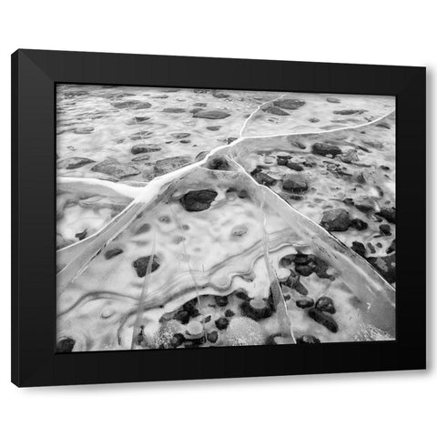 Canada-Alberta-Canmore-Spray Valley Provincial Park-Ice abstract at Spray Lakes Black Modern Wood Framed Art Print by Collins, Ann