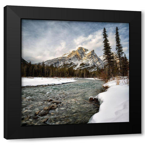 Canada-Alberta-Kananaskis Country-Mount Kidd and the Kananaskis River Black Modern Wood Framed Art Print by Collins, Ann