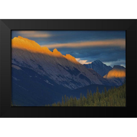 Canada, Jasper NP Sunset over a mountain summit Black Modern Wood Framed Art Print by Grandmaison, Mike