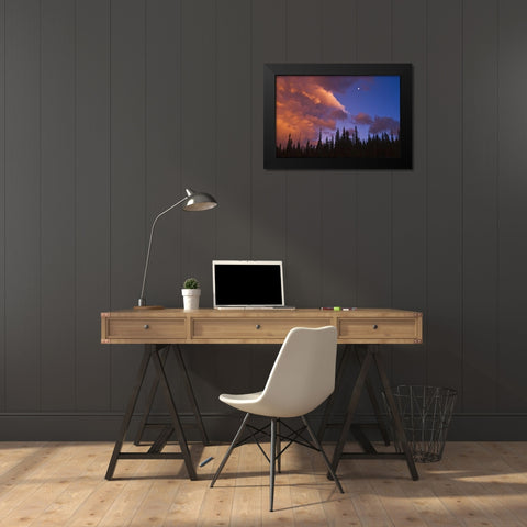 Canada, Alberta, Jasper NP Clouds over forest Black Modern Wood Framed Art Print by Grandmaison, Mike