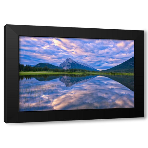 Canada-Alberta-Banff National Park Reflections in lake at sunrise Black Modern Wood Framed Art Print by Jaynes Gallery