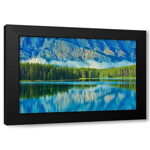 Canada-Alberta-Banff National Park Reflection of Mt Rundle in Two Jack Lake Black Modern Wood Framed Art Print by Jaynes Gallery