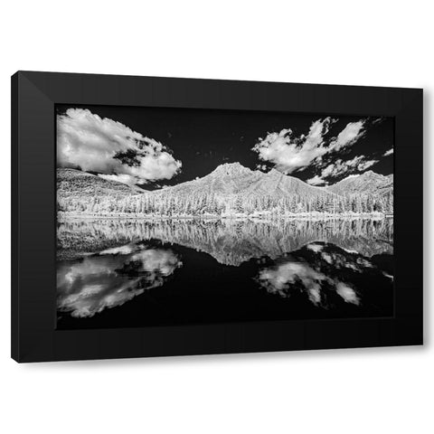 Canada-Alberta-Kananaskis Provincial Park Black and white of clouds reflected in Lorette Ponds Black Modern Wood Framed Art Print with Double Matting by Jaynes Gallery