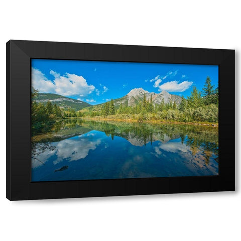 Canada-Alberta-Kananaskis Country Mount Lorette reflects in Lorette Ponds Black Modern Wood Framed Art Print with Double Matting by Jaynes Gallery