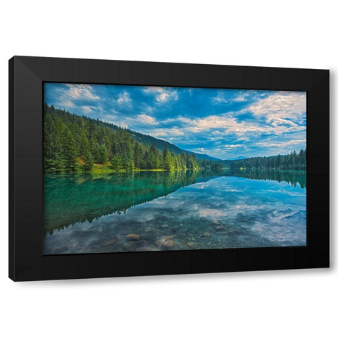 Canada- Alberta- Jasper National Park. Mountain landscape with lake and forest. Black Modern Wood Framed Art Print by Jaynes Gallery