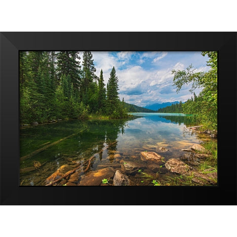 Canada- Alberta- Jasper National Park. Mountain landscape with lake and forest. Black Modern Wood Framed Art Print by Jaynes Gallery