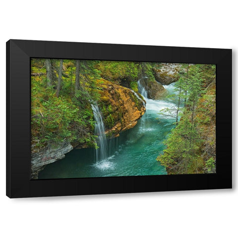 Canada- Alberta- Jasper National Park. Overview of Maligne River flowing through Maligne Canyon. Black Modern Wood Framed Art Print with Double Matting by Jaynes Gallery