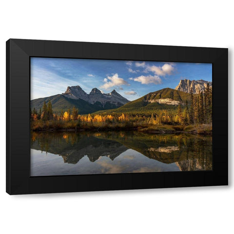 Three Sisters reflect into pool in Canmore-Alberta-Canada Black Modern Wood Framed Art Print with Double Matting by Haney, Chuck