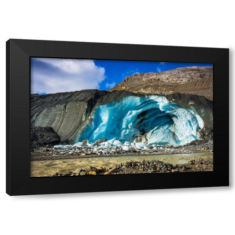 Blue ice and meltwater at the toe of the Athabasca Glacier-Jasper National Park-Alberta-Canada Black Modern Wood Framed Art Print by Bishop, Russ