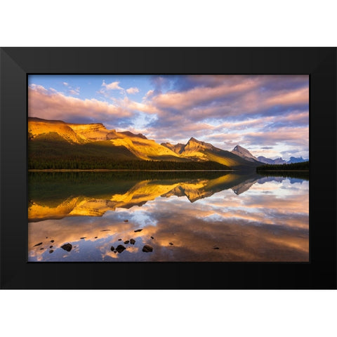 Evening light on Maligne Lake and Sampson Peak-Jasper National Park-Alberta-Canada Black Modern Wood Framed Art Print by Bishop, Russ