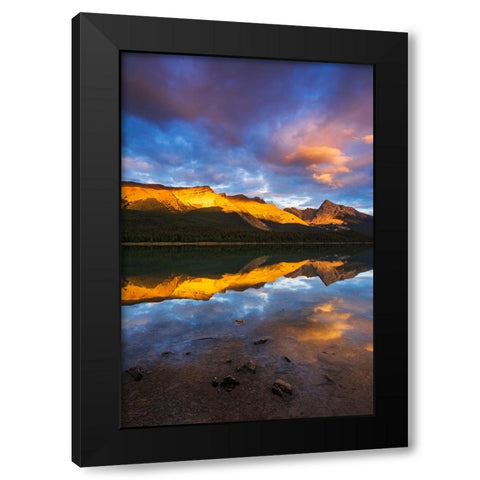 Evening light on Maligne Lake and Sampson Peak-Jasper National Park-Alberta-Canada Black Modern Wood Framed Art Print by Bishop, Russ