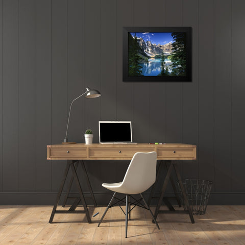 Turquoise water in moraine lake in Banff National Park near Calgary Canada Black Modern Wood Framed Art Print by Steve Mohlenkamp
