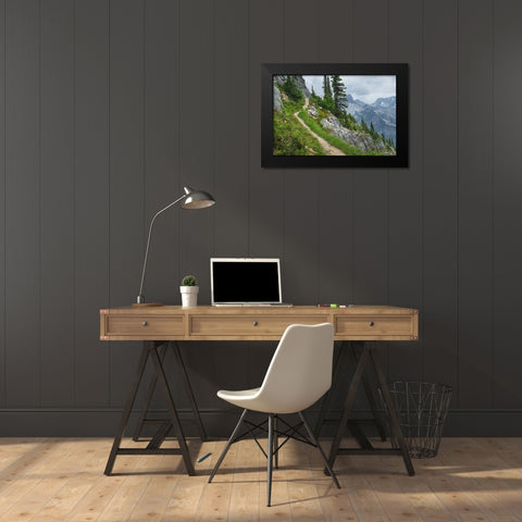 Abbott Ridge Trail along cliffs below Mount Abbott Selkirk Mountains Glacier National Park Black Modern Wood Framed Art Print by Majchrowicz, Alan
