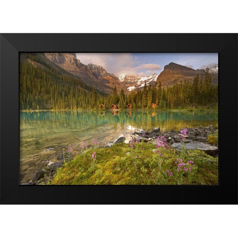 Canada, Yoho NP Lodge and forest by Lake Ohara Black Modern Wood Framed Art Print by Paulson, Don