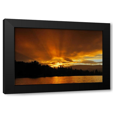 Canada, BC, Blind Bay God rays over Sushwap Lake Black Modern Wood Framed Art Print by Grandmaison, Mike