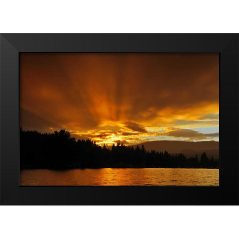 Canada, BC, Blind Bay God rays over Sushwap Lake Black Modern Wood Framed Art Print by Grandmaison, Mike