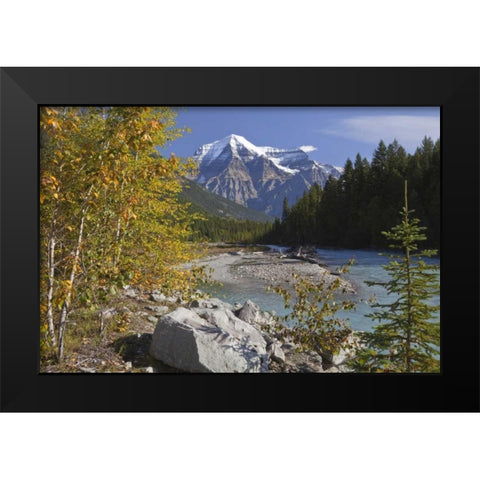 Canada, BC, Landscape of Mt Robson and stream Black Modern Wood Framed Art Print by Paulson, Don
