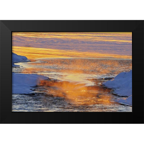 Canada, Manitoba Mist rising off Setting Lake Black Modern Wood Framed Art Print by Grandmaison, Mike